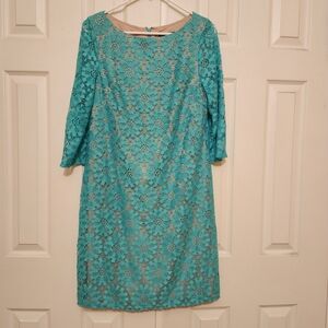 Jessica Howard Green Lace 3/4 Sleeve Dress Size 10